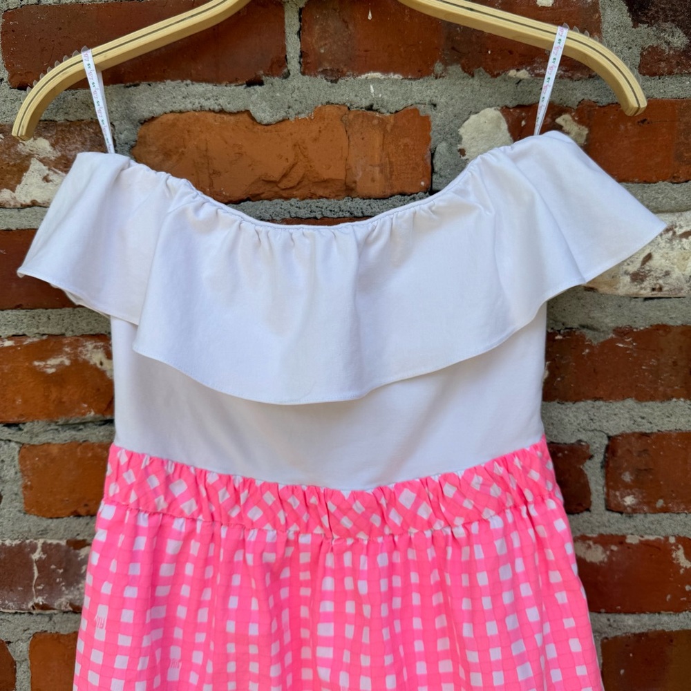 Lilly Pulitzer Athens Strapless Mini Dress Yummy Melon Pink Gingham‎ Size XS - Picture 4 of 8